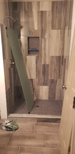 Tile shower installation in progress